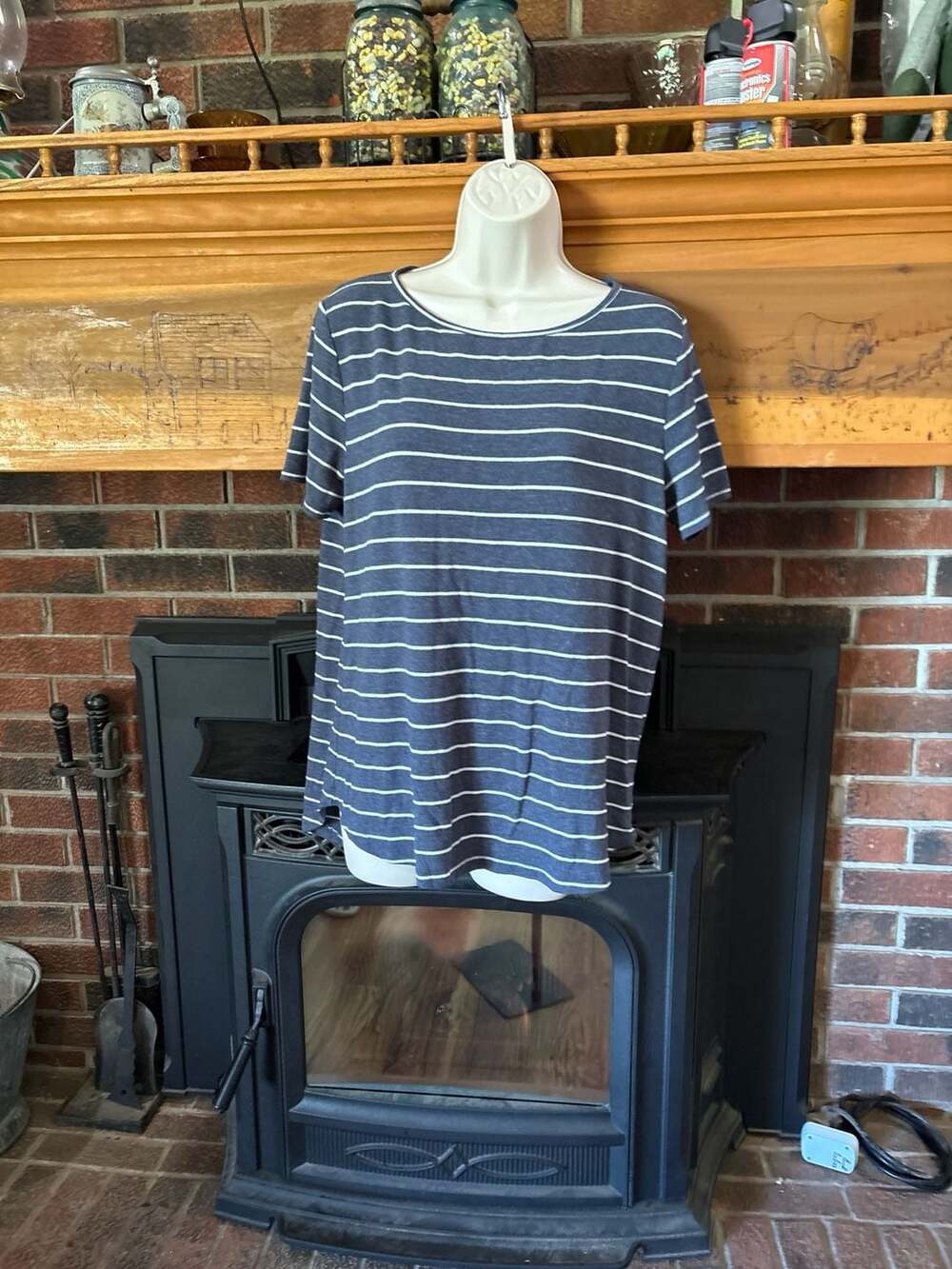 Pink Clover Daisee Button Back Navy Striped Short Sleeve Knit Tee